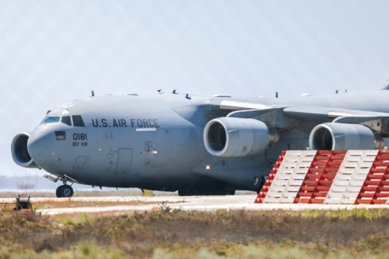 Air Force plane takes off from Larnaca Airport in Cyprus.