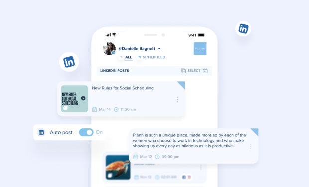 Plann's auto posting feature for LinkedIn users