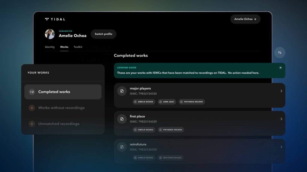 Tidal songwriters dashboard