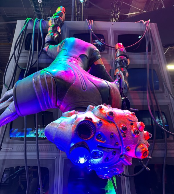A physical statue of CrowdStrike’s action figure that represents the Scattered Spider cybercriminal goup at the Black Hat conference