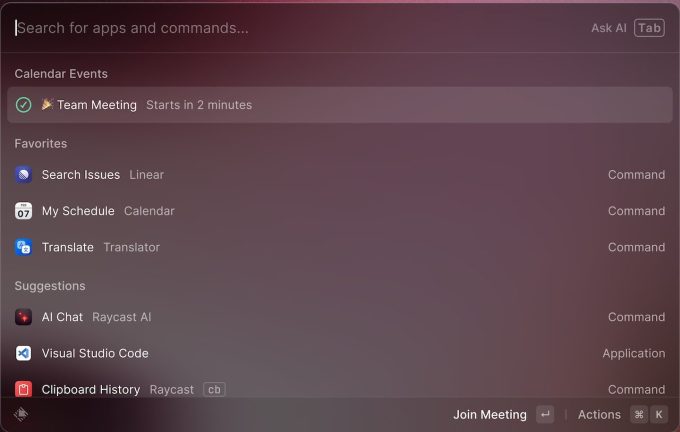 Raycast search with calendar event
