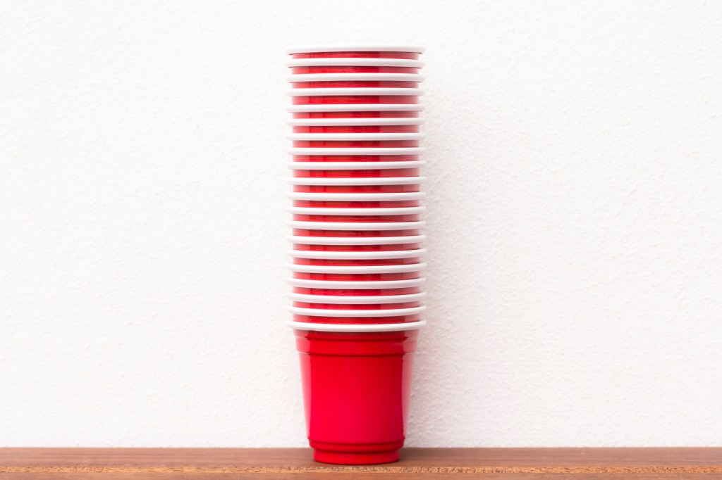Stacked red plastic cups