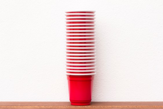 Stacked red plastic cups