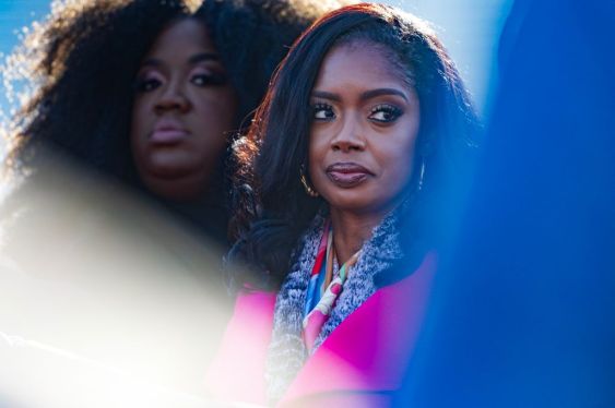 Fearless Fund CEO Arian Simone listens to a speaker during a rally outside the U.S. Supreme Court in Washington, D.C., on Thursday, March 14, 2024.