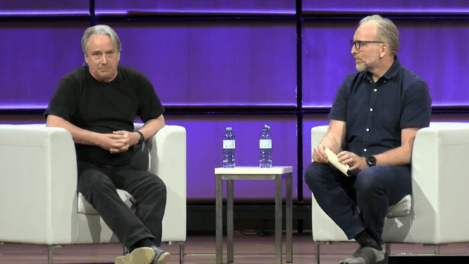 Linus Torvalds speaking at the Open Source Summit Europe, September 16, 2024