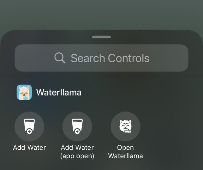 Waterllama app control center widgets
