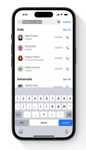 iPhone call search iOS 18