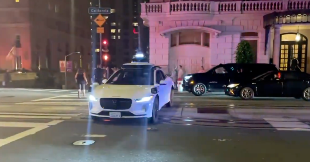 A Waymo spotted blocking the motorcade of VP Kamala Harris
