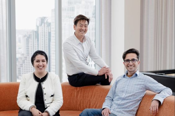 CEO Steven Mih flanked by co-founders Dr. Niloufar Salehi (left) and Dr. Afshin Nikzad (right)