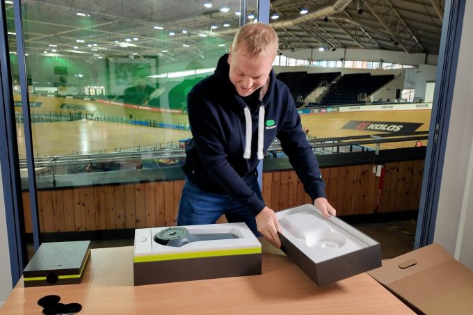 Sir Chris Hoy unboxing the first delivered Skarper system