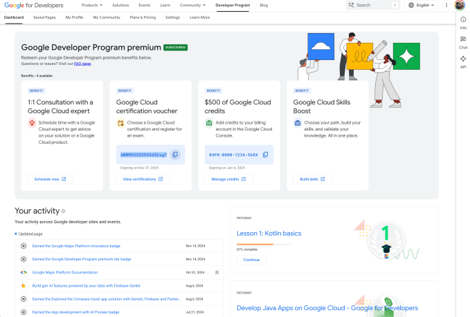 Google Developer Program premium membership