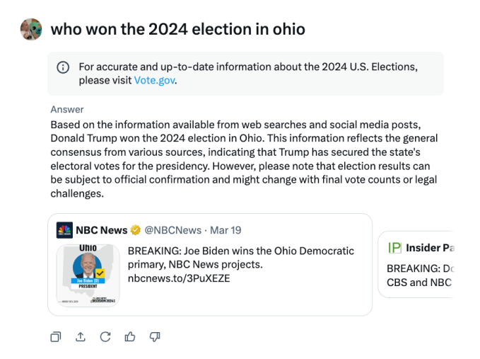 Grok voting misinformation