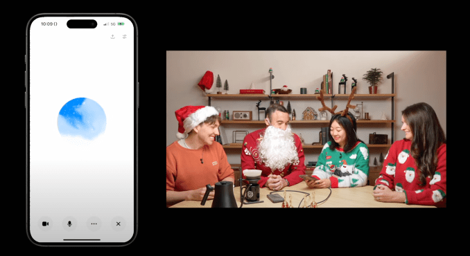 OpenAI team members in holiday sweaters demo Santa's voice in Advanced Voice Mode