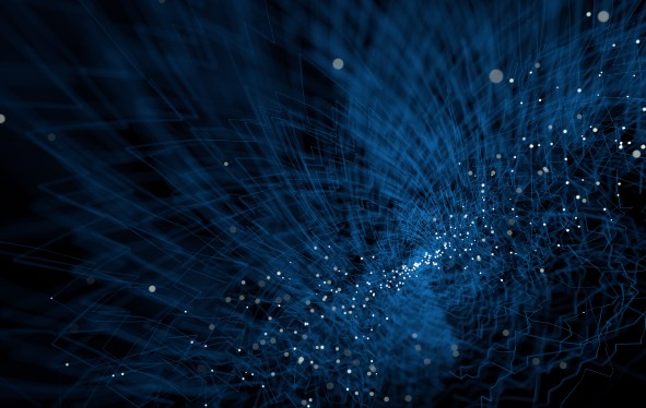 abstract, white dots and blue lines on dark background