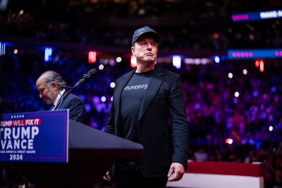 Elon Musk speaks before Republican presidential nominee former President Donald Trump at a campaign rally at Madison Square Garden