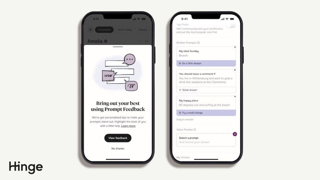 Hinge's new AI-powered feature called "Prompt Feedback."