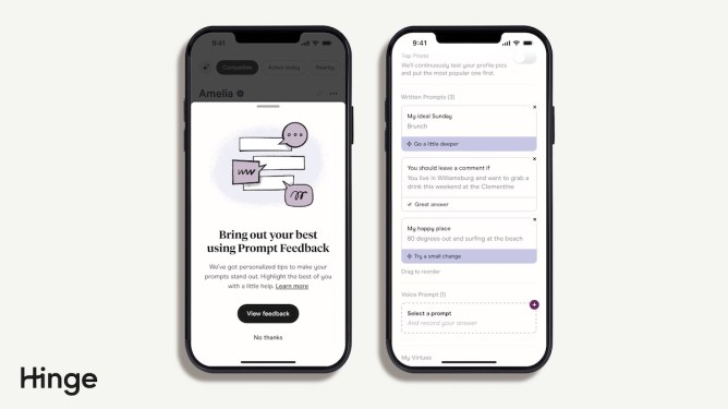 Hinge's new AI-powered feature called "Prompt Feedback."