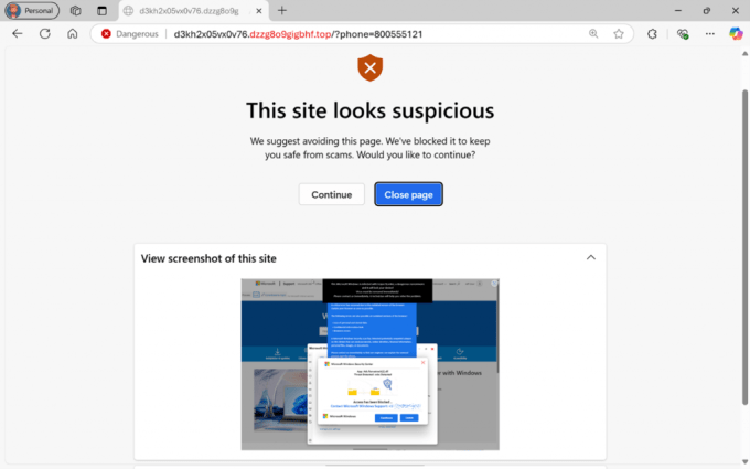 Scareware blocker in action