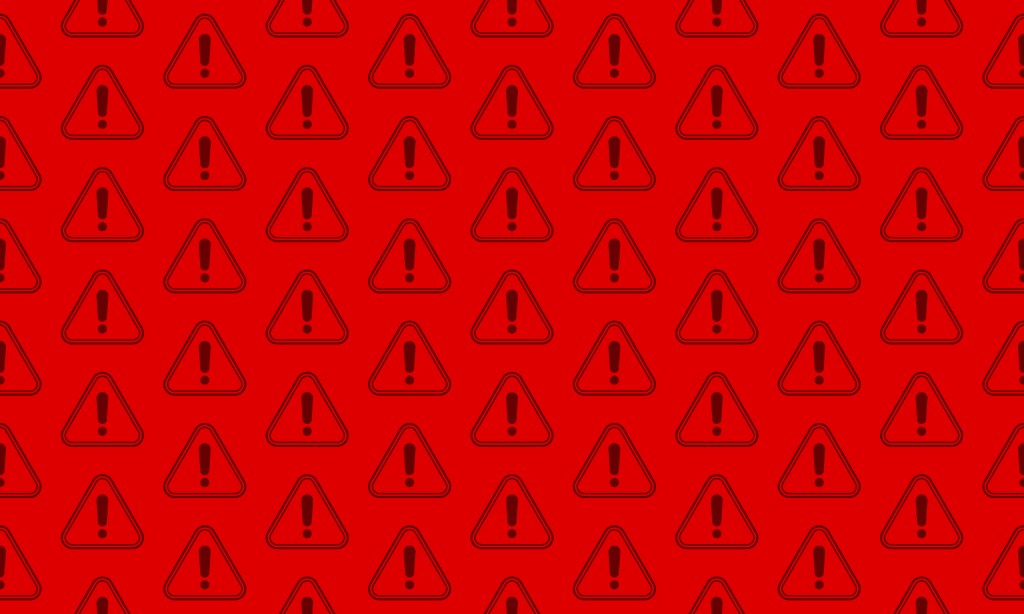 Triangular exclamation mark warning sign seamless pattern background