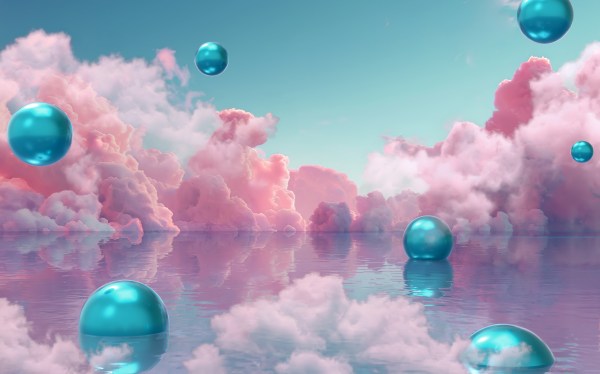 pink clouds, blue bubbles
