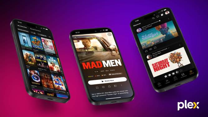 Plex on 3 smartphone screens