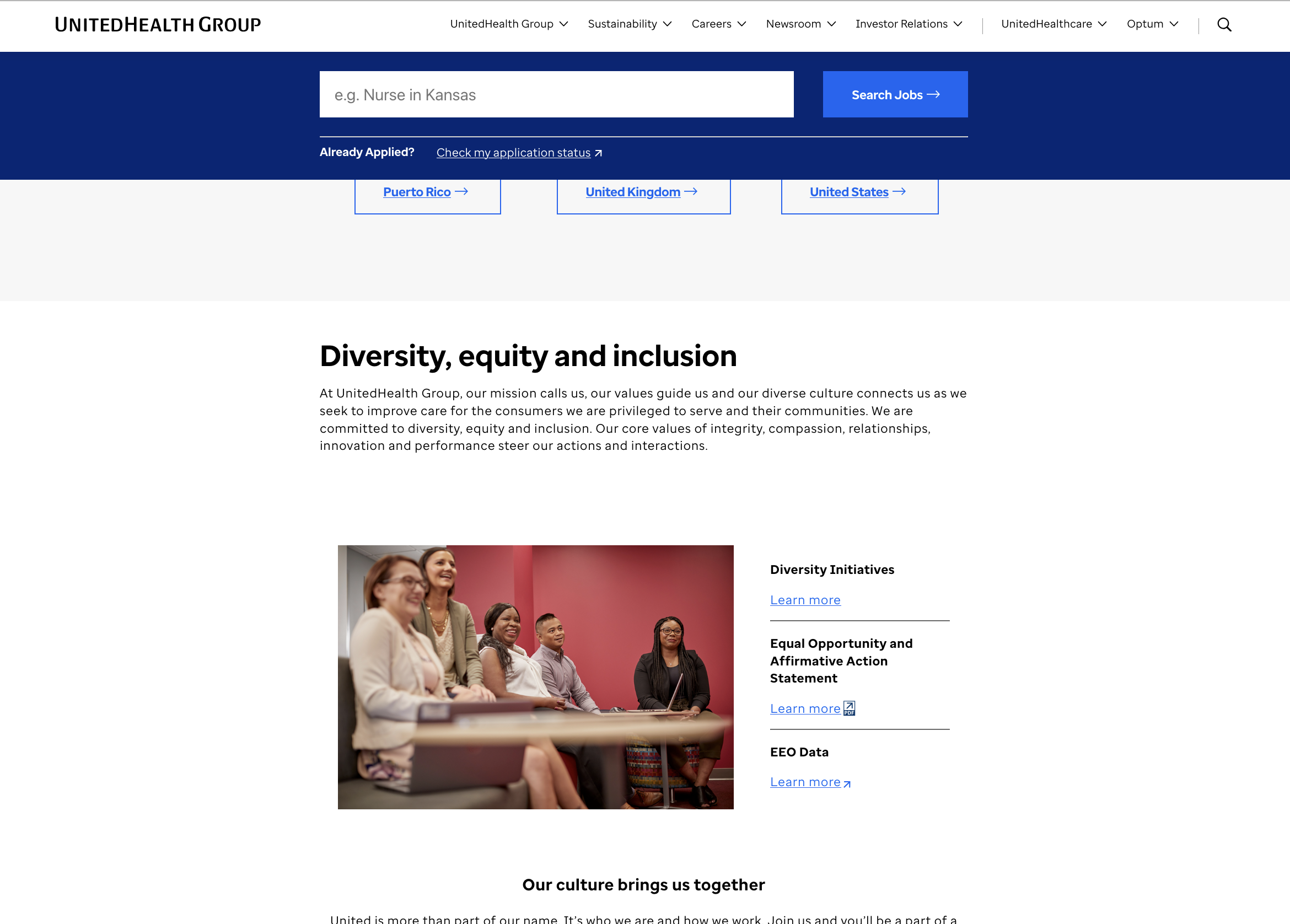a screenshot from UnitedHealth's website of a page about diversity, equity and inclusion, which has since been removed from its website.