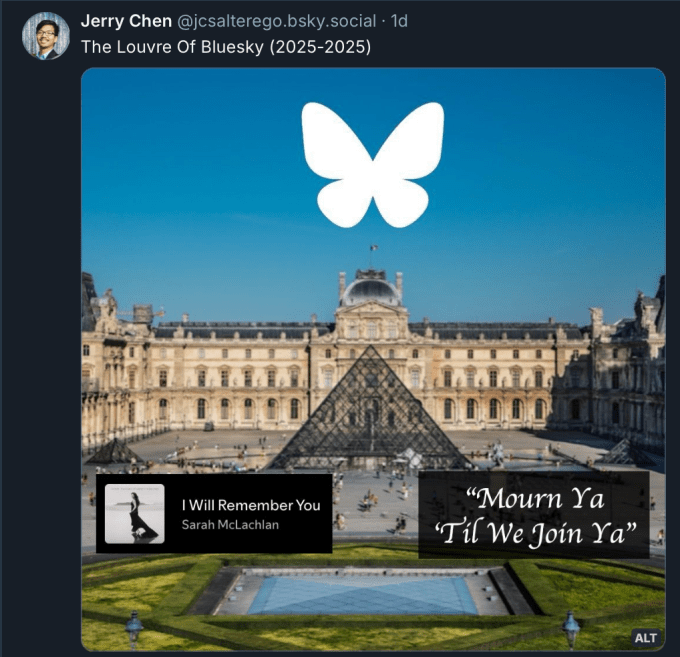 A post commemorating the Louvre of Bluesky