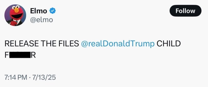 a screenshot of one of the hacked posts published on Elmo's X account