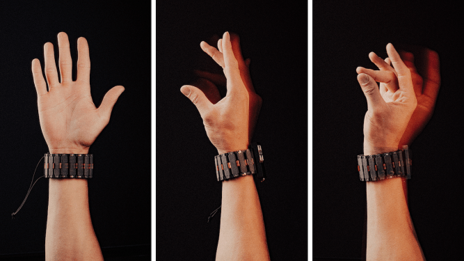 3 views of Meta wristband on person's arm