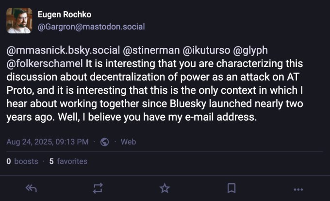 A screenshot of the Mastodon post referenced in the article