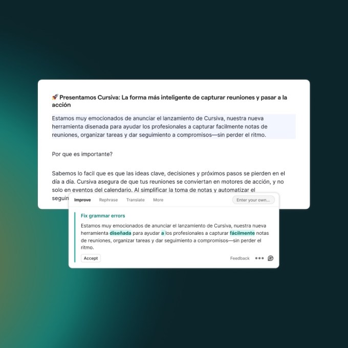 A screenshot of Grammarly showing support for writing suggestions in Spanish