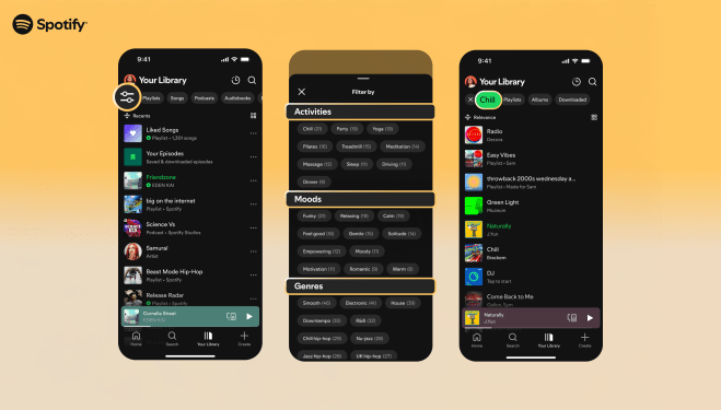 Spotify app screenshot showing smart filters